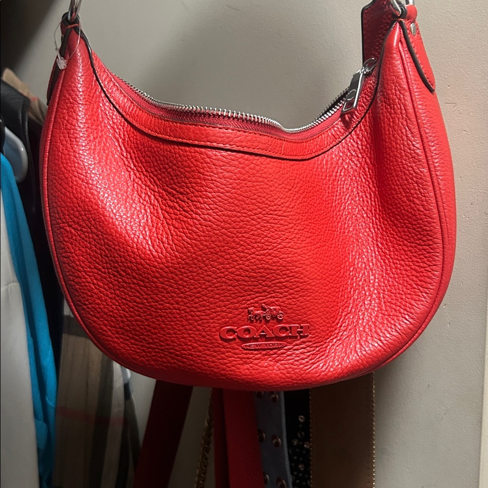 Coach Red Pebbled Leather Crescent Shoulder Bag - Picture 2 of 4
